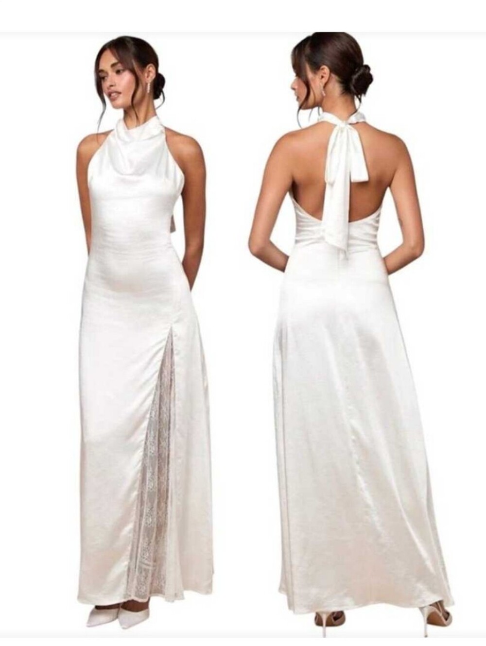 Lulu's Concetta White Satin Halter Wedding Dress Size L NEW #3G